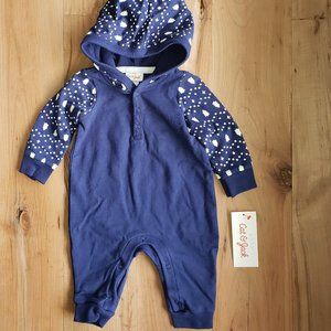 Baby  Boys Blue Pom Hooded Romper